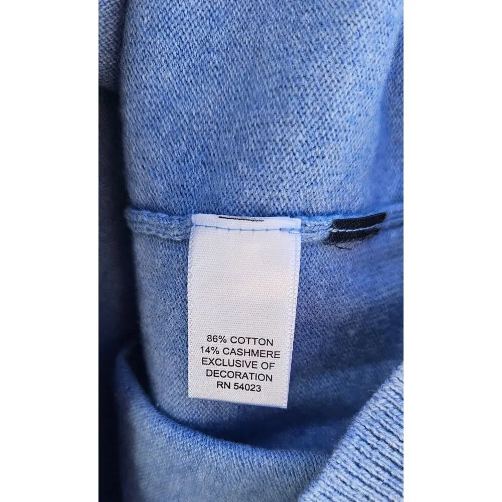 Banana Republic Sweater Mens Medium Baby‎ Blue Cotton Cashmere Suede Elbow Patch